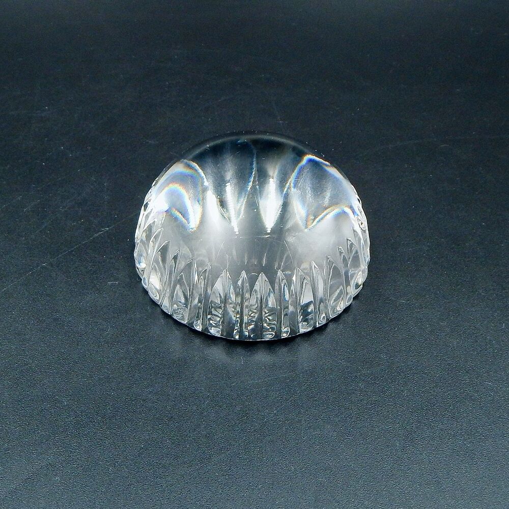 Lenox Lead Crystal Cut Edge Paperweight Magnifying Clear Dome Round Signed